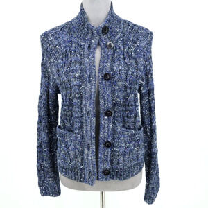 Talbots Sweater Petites SP PS Blue Wool Blend Cardigan Pockets Mock Neck